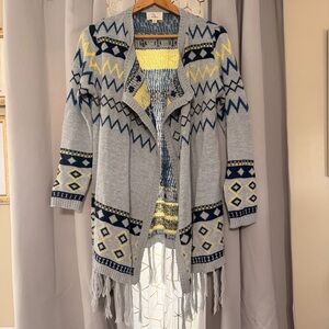 L Love Southwestern Print Fringed Open Front Cardigan Size M/L Preowned | G1
